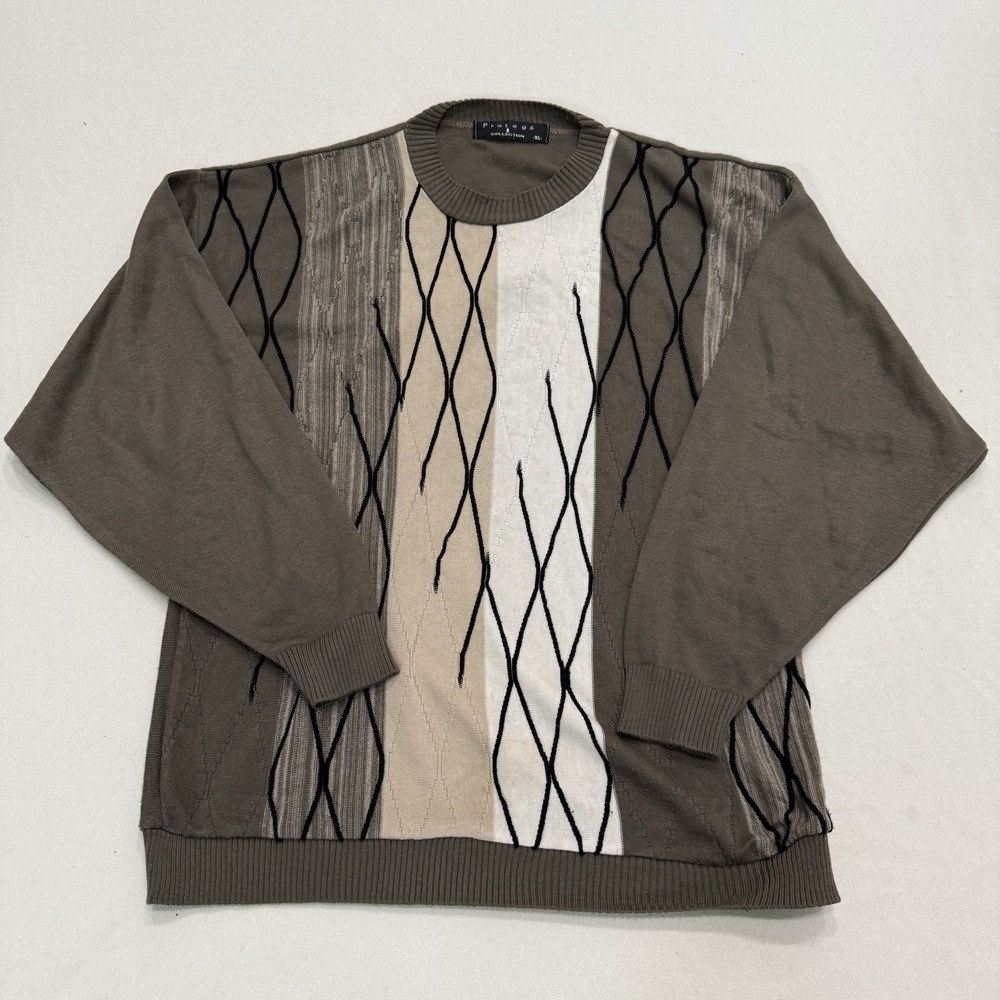 Vintage Protege Collection 3D Knit Sweater Men's XL Geometric Grandpa Cosby